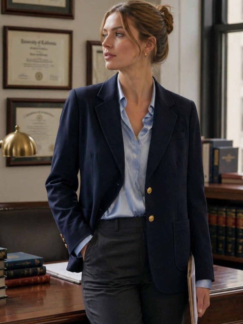 Vintage L.S. Ayres & Co. Women Small Navy Wool Blazer Gold Tone Buttons Old Mone
